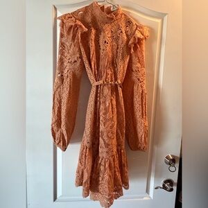 Zimmermann Elegant Lace Long Sleeve Dress in 🍊 Light Orange